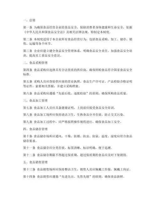 食品经营企业管理制度模板