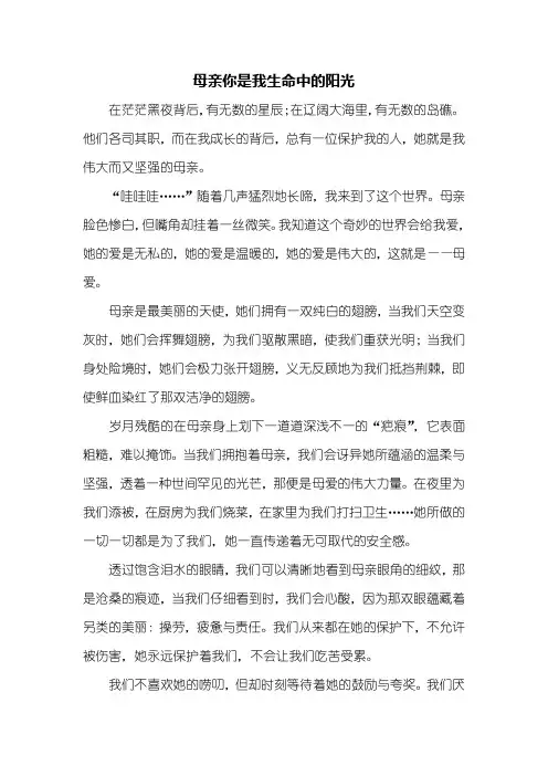 初三作文：你是我生命中的阳光作文