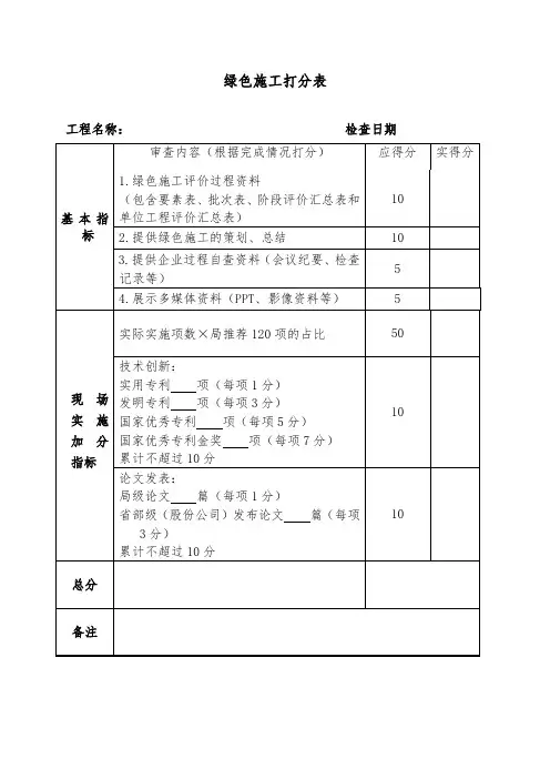 绿色施工检查打分表