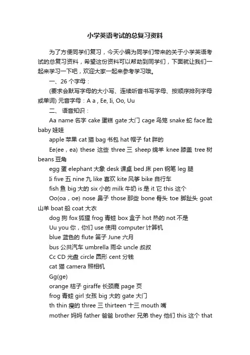 小学英语考试的总复习资料