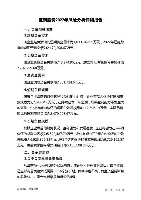 600019宝钢股份2022年财务风险分析详细报告