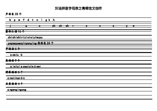 汉语拼音字母表(四线格)声母+单韵母+复韵母+整体认读+绕口令