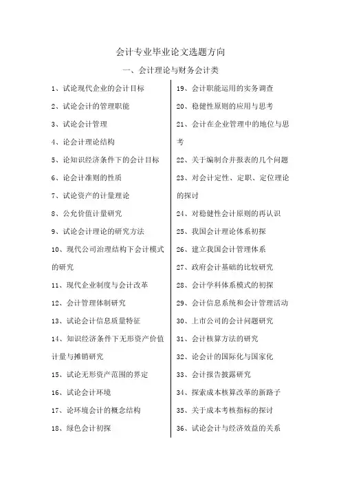 会计毕业论文选题方向