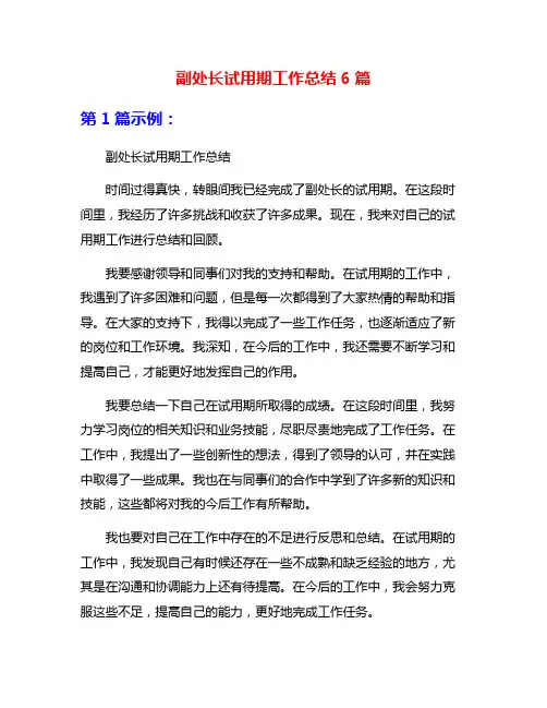 副处长试用期工作总结6篇
