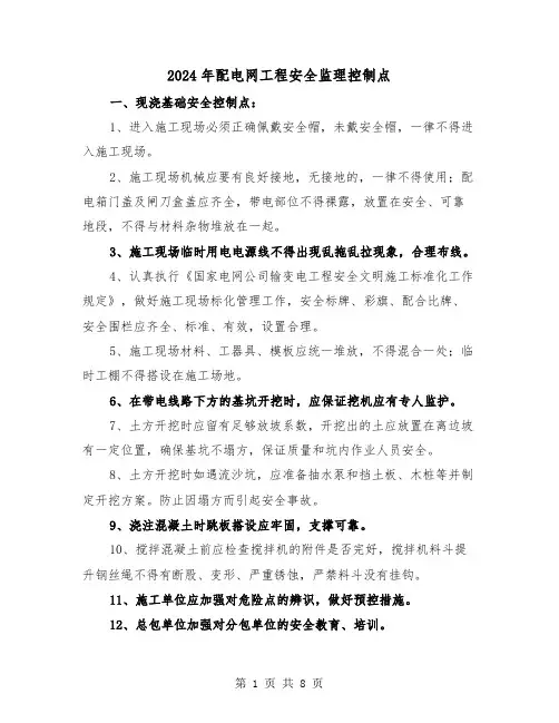 2024年配电网工程安全监理控制点（三篇）