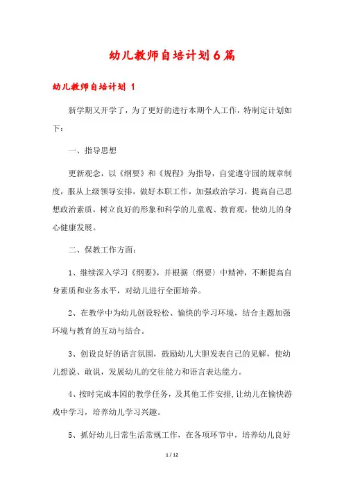 幼儿教师自培计划6篇