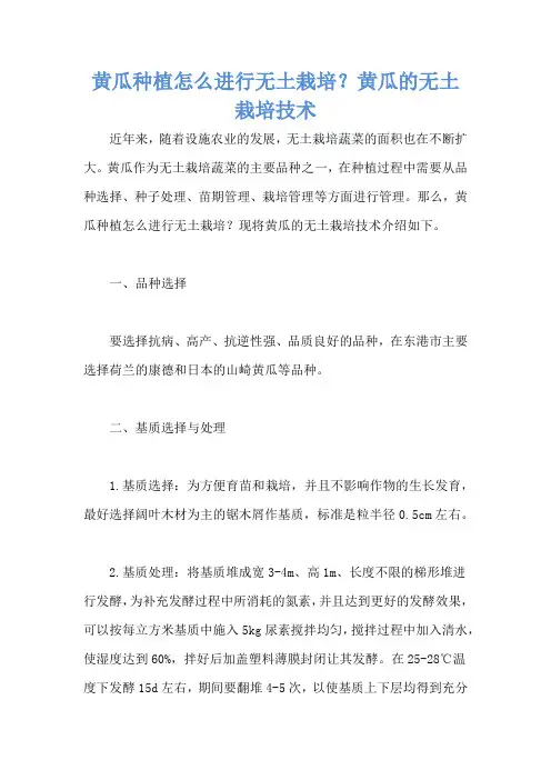 黄瓜种植怎么进行无土栽培？黄瓜的无土栽培技术