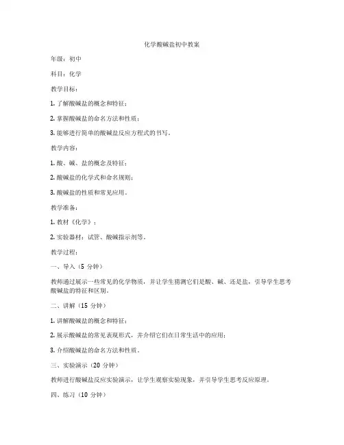 化学酸碱盐初中教案