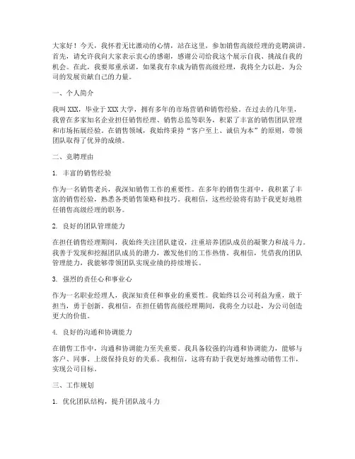 销售高级经理竞聘演讲稿