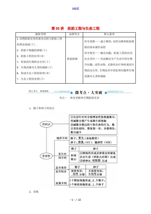 高考生物一轮复习 第十一单元 现代生物科技专题 第03讲 胚胎工程与生态工程教案 新人教版-新人教版