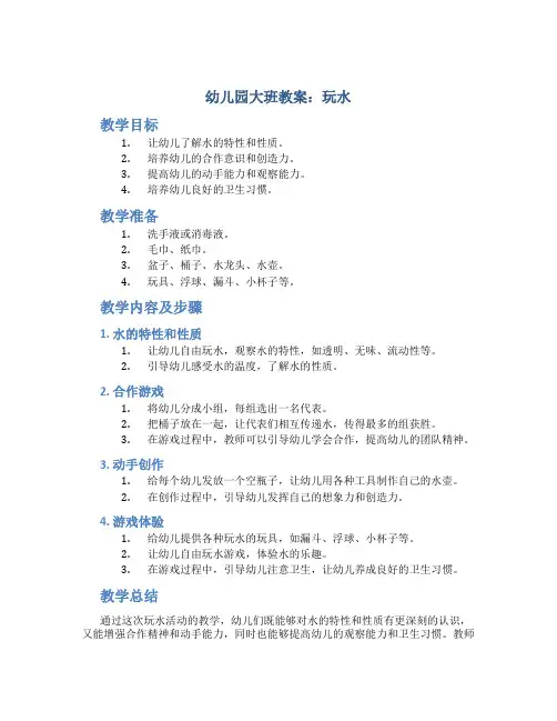 幼儿园大班教案：玩水