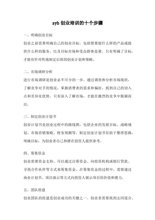syb创业培训的十个步骤