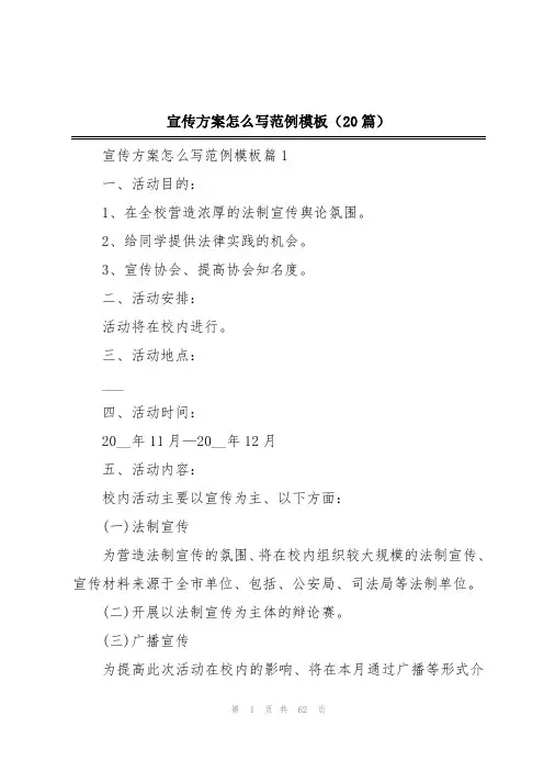 宣传方案怎么写范例模板(20篇)
