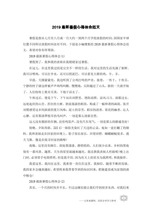 2019最新暑假心得体会范文