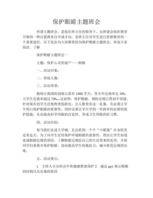 保护眼睛主题班会