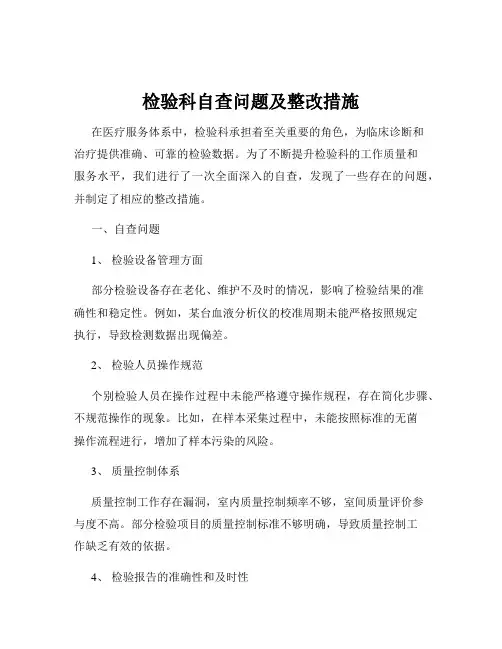 检验科自查问题及整改措施