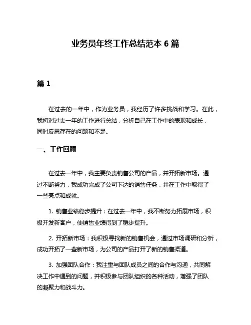 业务员年终工作总结范本6篇