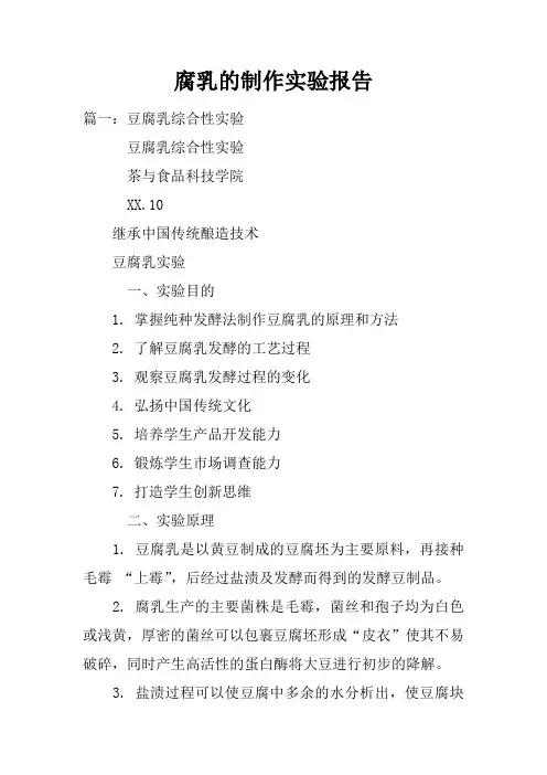 腐乳的制作实验报告