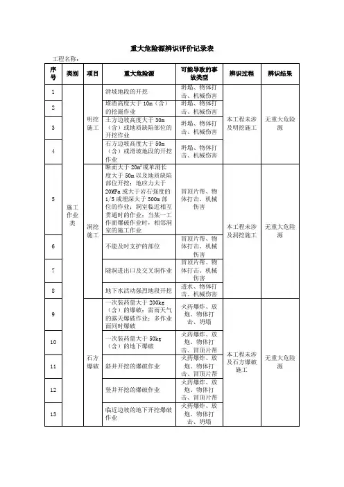 重大危险源辨识记录表