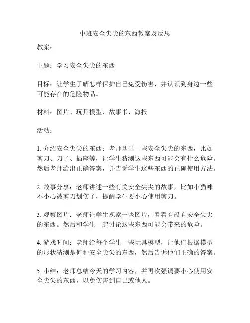 中班安全尖尖的东西教案及反思