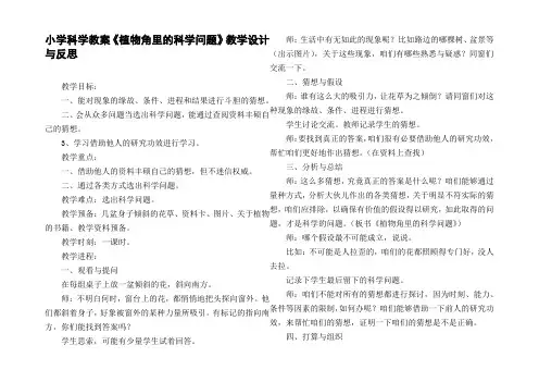小学科学教案植物角里的科学问题教学设计与反思
