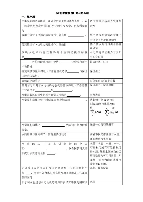 水利水能规划复习思考题