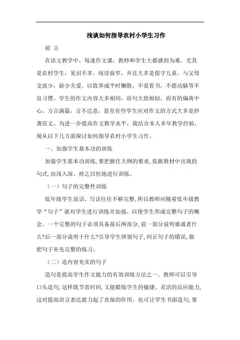 怎样指导农村小学生习作论文