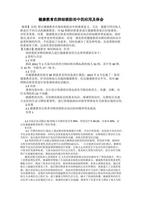 健康教育在肺结核防治中的应用及体会
