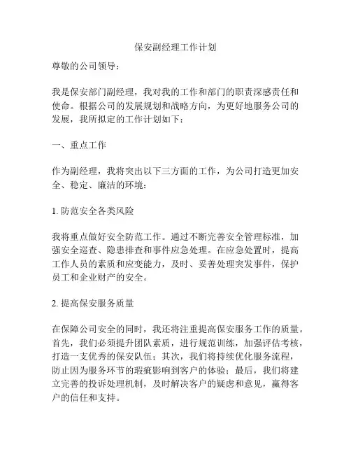 保安副经理工作计划