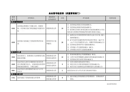 血站督导检查表(质量管理部门)