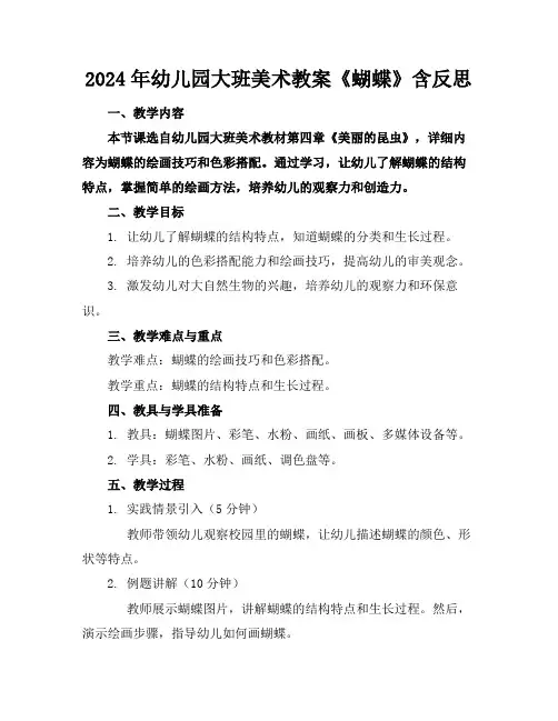 2024年幼儿园大班美术教案《蝴蝶》含反思