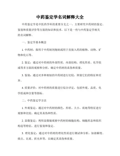 中药鉴定学名词解释大全