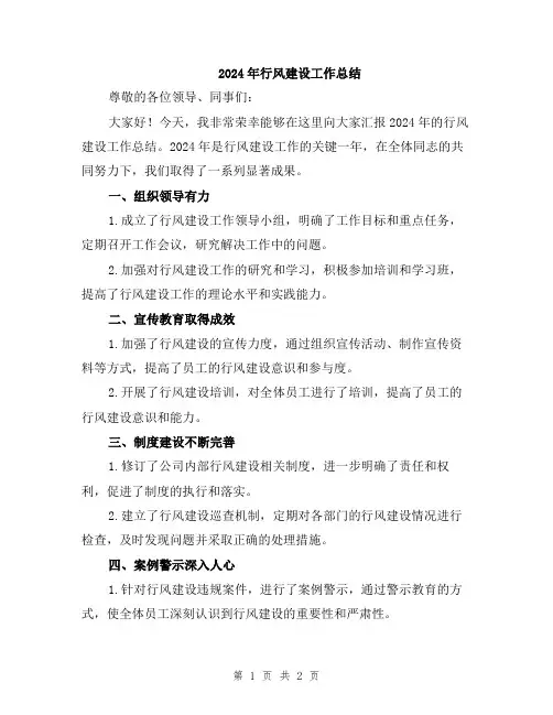 2024年行风建设工作总结