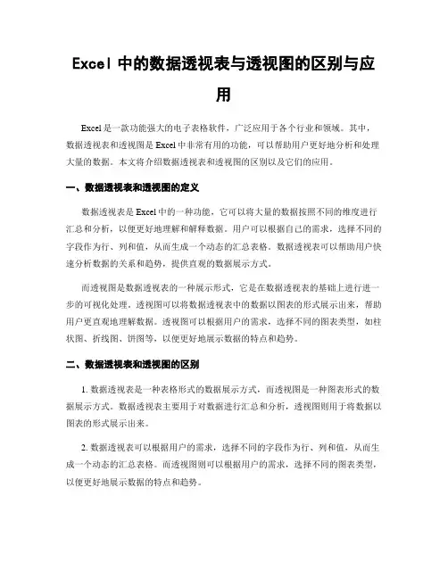 Excel中的数据透视表与透视图的区别与应用