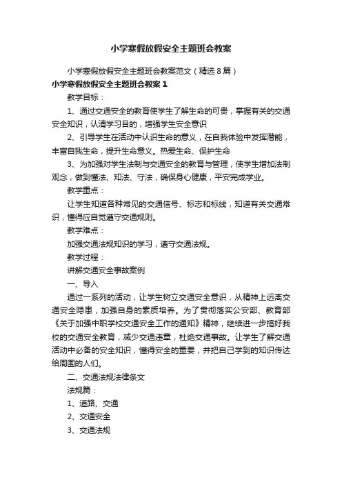 小学寒假放假安全主题班会教案