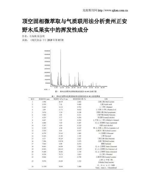 顶空固相微萃取与气质联用法分析贵州正安野木瓜果实中的挥发性成分