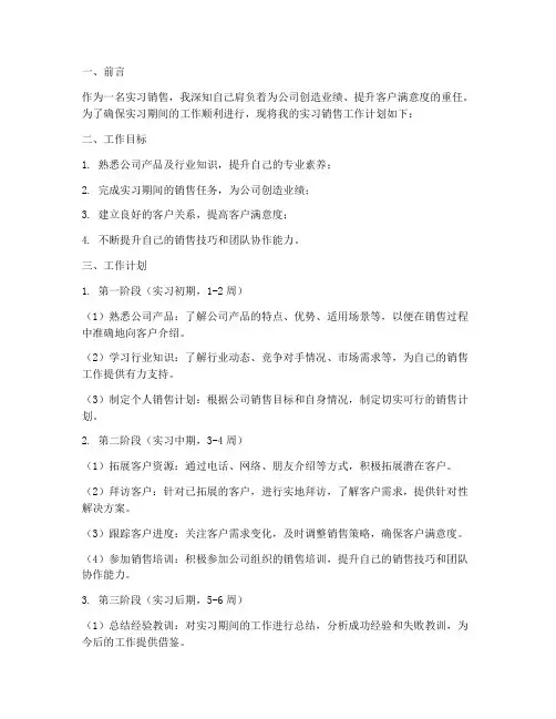 实习销售的工作计划