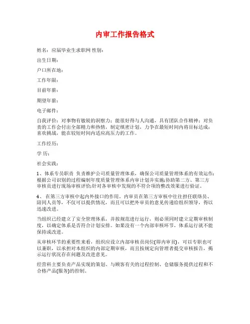内审工作报告格式
