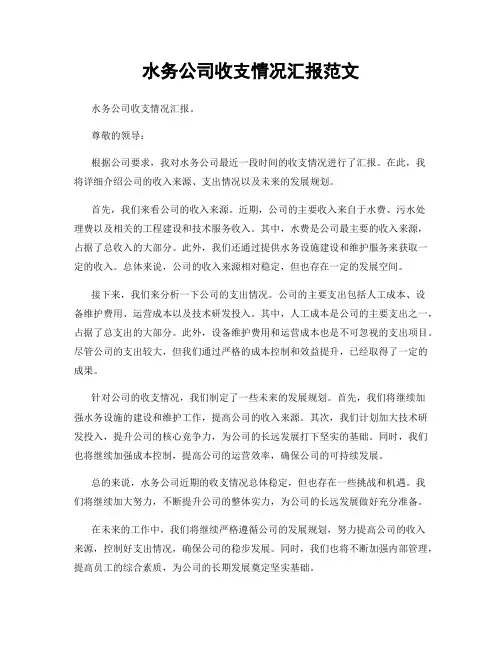 水务公司收支情况汇报范文