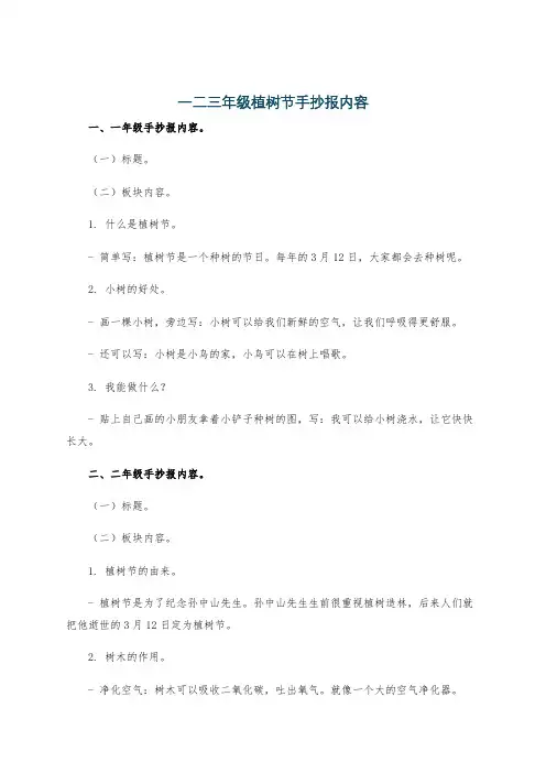 一二三年级植树节手抄报内容