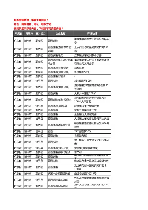 新版广东省潮州市圆通快递企业公司商家户名录单联系方式地址大全44家