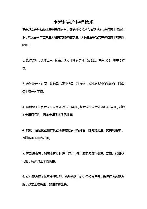 玉米超高产种植技术