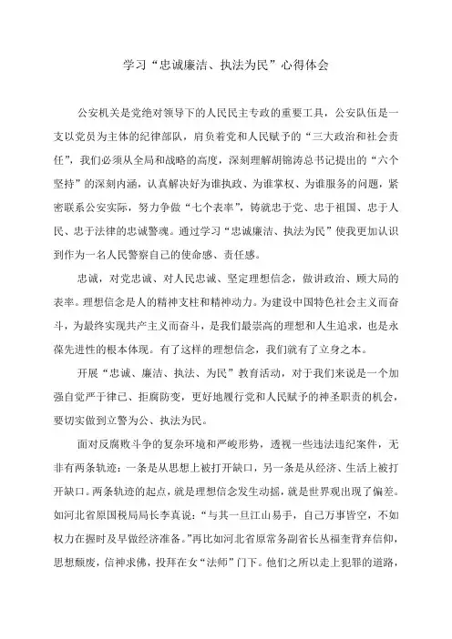 学习“忠诚廉洁、执法为民”心得体会2