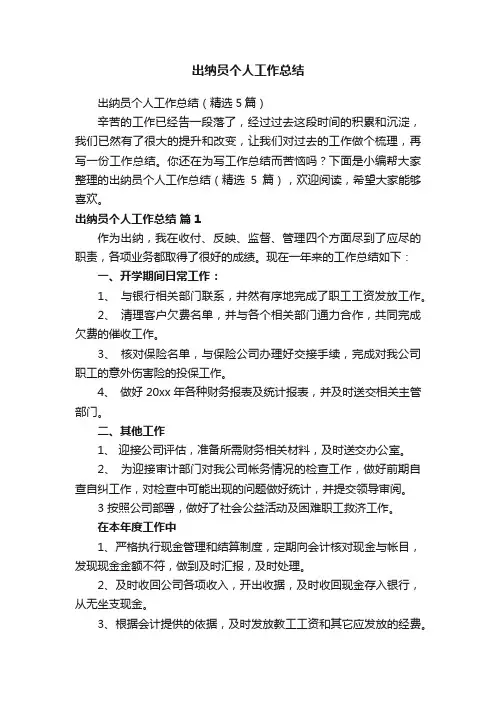 出纳员个人工作总结