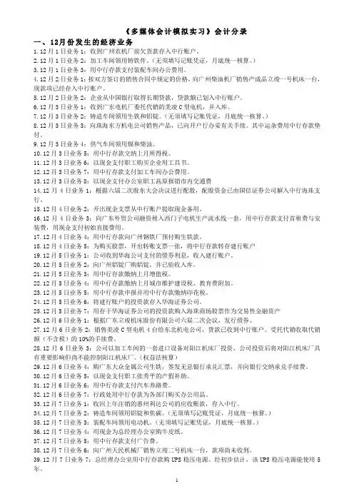 《会计综合实验》中的会计分录【详版】