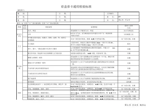 彩盒彩卡通用检验标准