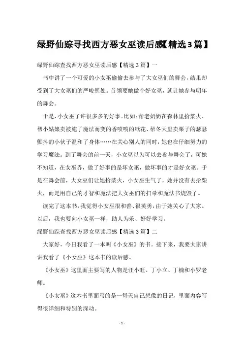 绿野仙踪寻找西方恶女巫读后感【精选3篇】
