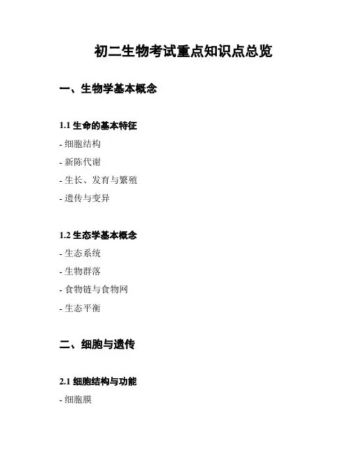 初二生物考试重点知识点总览
