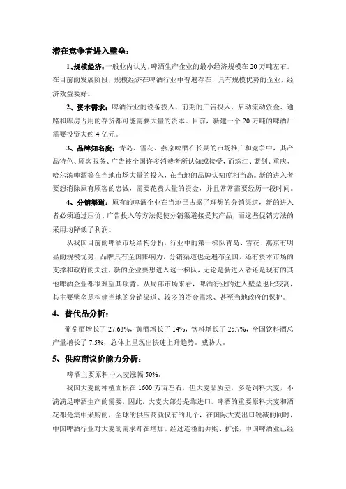 青岛啤酒波特五力分析