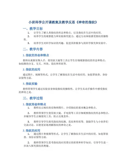 小班科学公开课教案及教学反思《神奇的指纹》